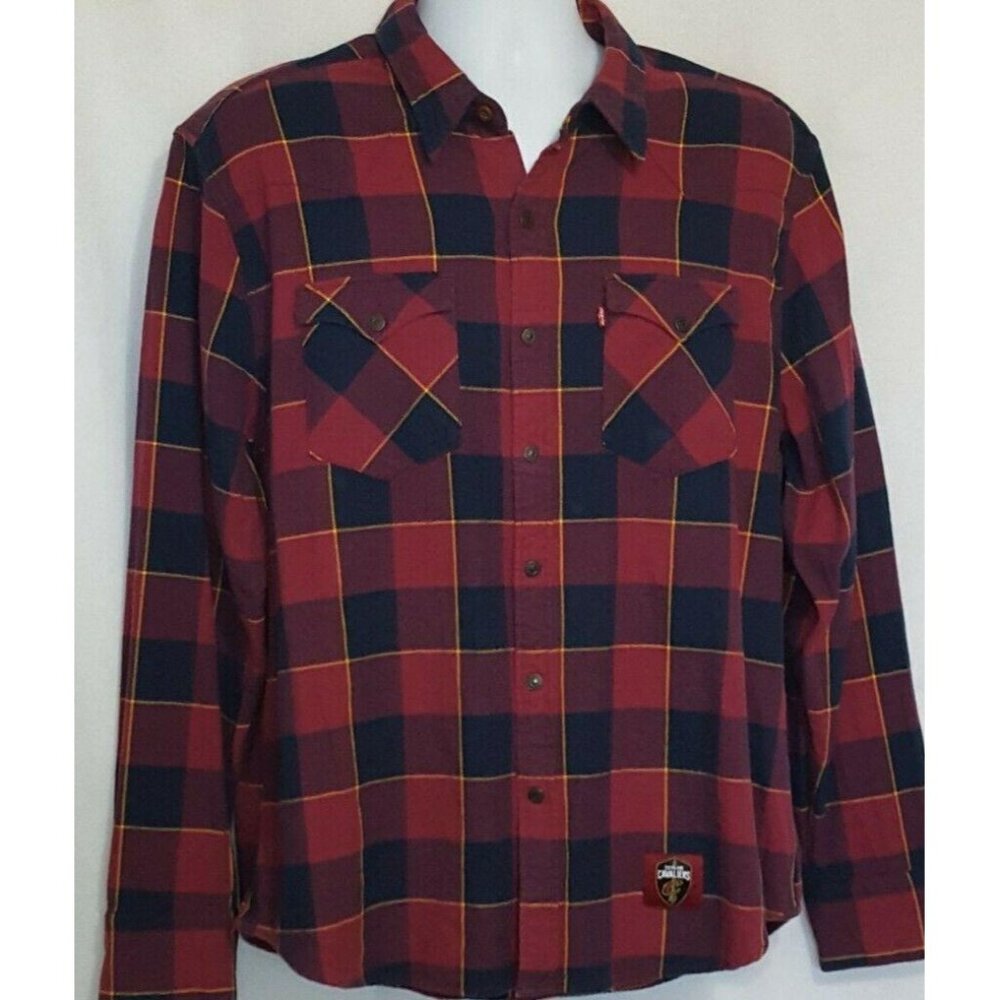 Levi's NBA Cleveland Cavaliers Gridiron Flannel Plaid Shirt Men Size Extra Large